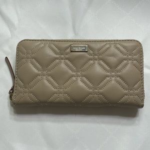 Kate Spade Beige Quilted Zip-Around Continental Wallet
